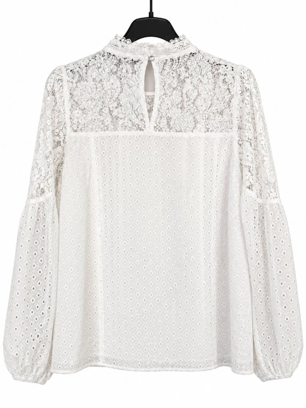 White House Black Market Lace Blouse sz 12 Mock Neck Ruffle Feminine Top - Picture 5 of 9